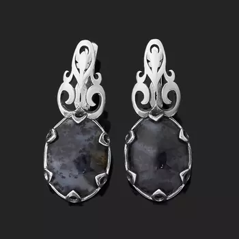 Серьги агат моховой (серебро 925 пр. оксидир.)