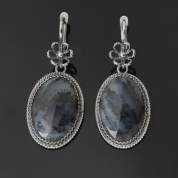 Серьги агат пейзажный (нейзильбер)