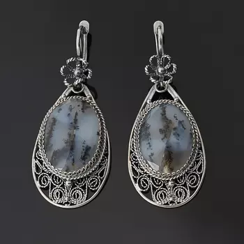 Серьги агат пейзажный (нейзильбер)