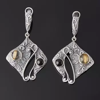 Серьги агат, рутиловый кварц (серебро 925 пр. оксидир.)