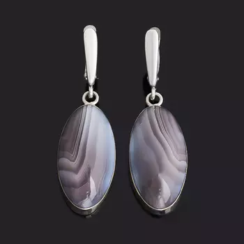 Серьги агат серый (биж. сплав оксидир., нейзильбер)