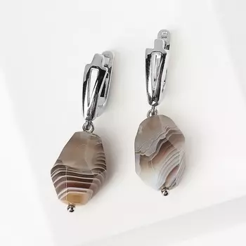 Серьги агат серый (биж. сплав родир. бел.) огранка