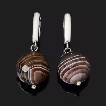 Серьги агат серый (биж. сплав родир. бел.) огранка