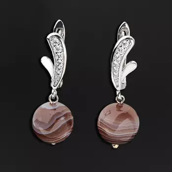 Серьги агат серый (биж. сплав родир. бел.)