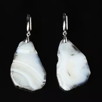 Серьги агат серый (биж. сплав родир. бел.)