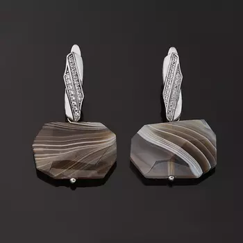 Серьги агат серый (биж. сплав родир. бел.) огранка