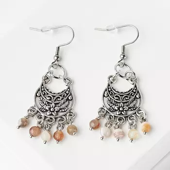 Серьги агат серый (биж. сплав, сталь хир.) огранка