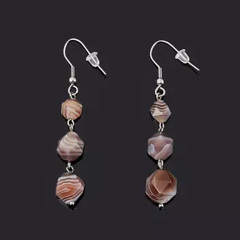 Серьги агат серый (биж. сплав, сталь хир.) огранка