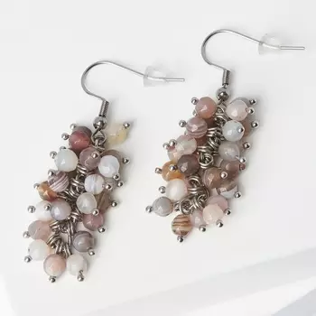 Серьги агат серый (биж. сплав, сталь хир.) огранка