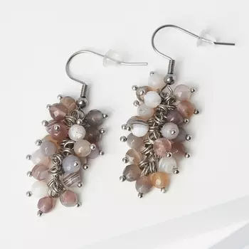 Серьги агат серый (биж. сплав, сталь хир.) огранка