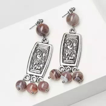Серьги агат серый (биж. сплав, сталь хир.) пуссеты