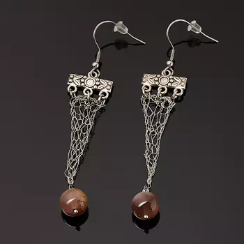 Серьги агат серый (биж. сплав, сталь хир.)