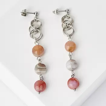 Серьги агат серый (биж. сплав, сталь хир.) пуссеты огранка