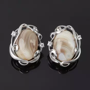 Серьги агат серый (серебро 925 пр. родир. бел.)