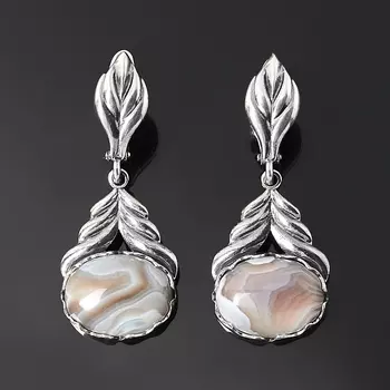 Серьги агат серый (серебро 925 пр. оксидир.)