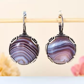 Серьги агат серый (серебро 925 пр.)