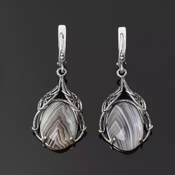 Серьги агат серый (серебро 925 пр. оксидир.)