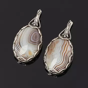 Серьги агат серый (серебро 925 пр. оксидир.)