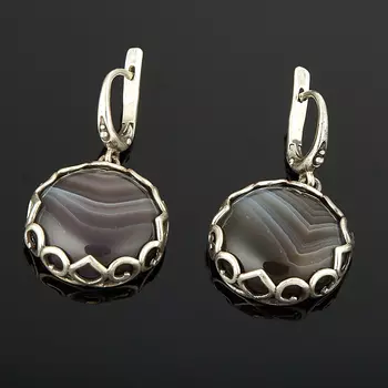 Серьги агат серый (серебро 925 пр.)