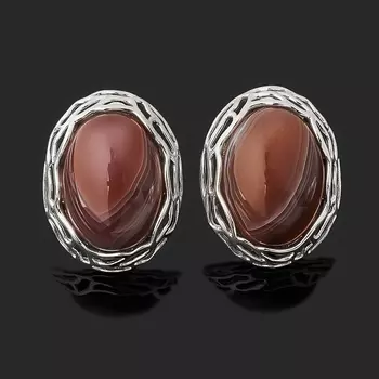 Серьги агат серый (серебро 925 пр. родир. бел.)