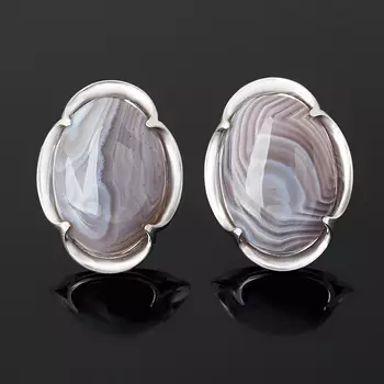 Серьги агат серый (серебро 925 пр. родир. бел.)