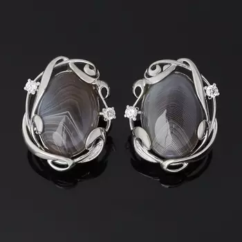 Серьги агат серый (серебро 925 пр. родир. бел.)
