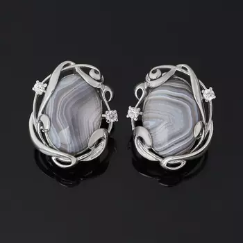 Серьги агат серый (серебро 925 пр. родир. бел.)