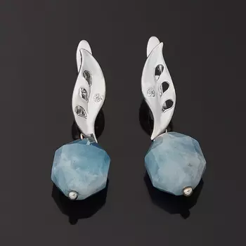 Серьги аквамарин (биж. сплав родир. бел.) огранка