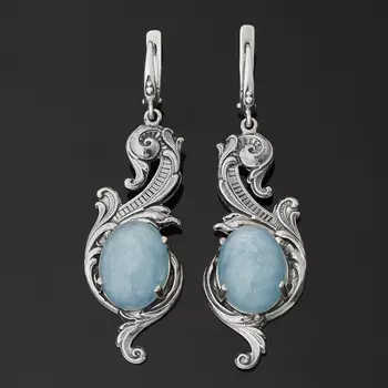 Серьги аквамарин (серебро 925 пр. оксидир.)
