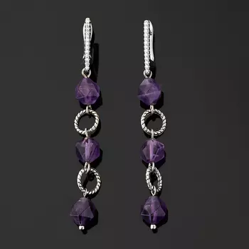 Серьги аметист (биж. сплав родир. бел.) огранка