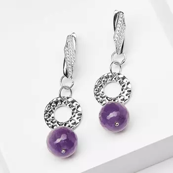 Серьги аметист (биж. сплав родир. бел.) огранка