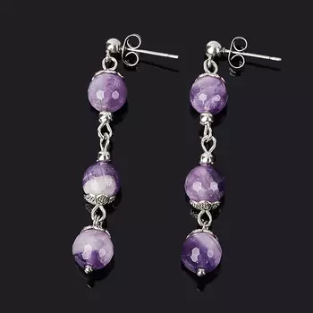Серьги аметист (биж. сплав, сталь хир.) пуссеты огранка