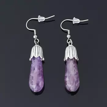 Серьги аметист (биж. сплав, сталь хир.)