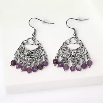 Серьги аметист (биж. сплав, сталь хир.) огранка