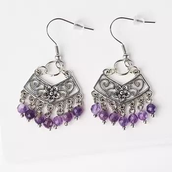 Серьги аметист (биж. сплав, сталь хир.) огранка