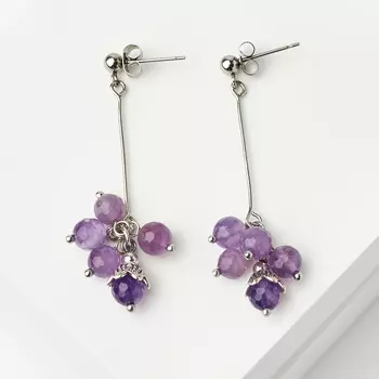 Серьги аметист (биж. сплав, сталь хир.) пуссеты огранка