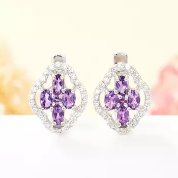Серьги аметист огранка (серебро 925 пр.)