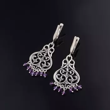 Серьги аметист огранка (серебро 925 пр. оксидир.)