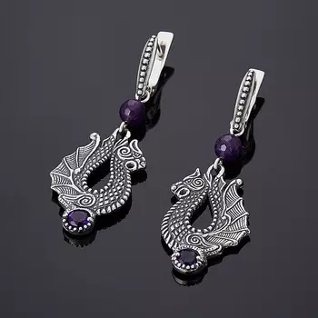 Серьги аметист огранка (серебро 925 пр.)