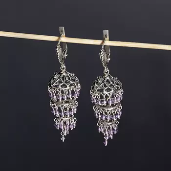 Серьги аметист огранка (серебро 925 пр.)