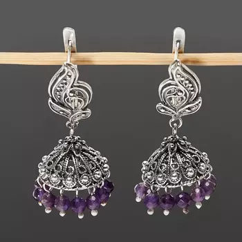 Серьги аметист огранка (серебро 925 пр.)