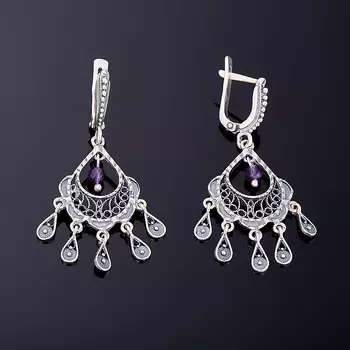 Серьги аметист огранка (серебро 925 пр.)