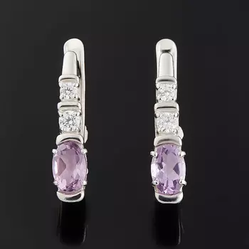 Серьги аметист огранка (серебро 925 пр. родир. бел.)