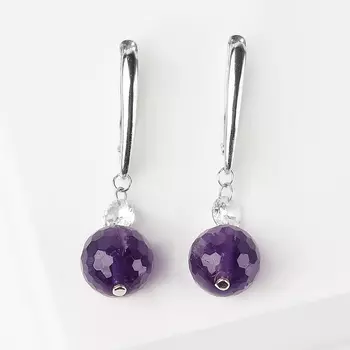 Серьги аметист огранка (серебро 925 пр. родир. бел.)