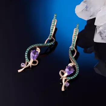 Серьги аметист огранка (золото 585 пр.)