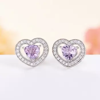 Серьги аметист пуссеты огранка (серебро 925 пр.)