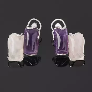 Серьги аметист, розовый кварц (серебро 925 пр. родир. бел.)