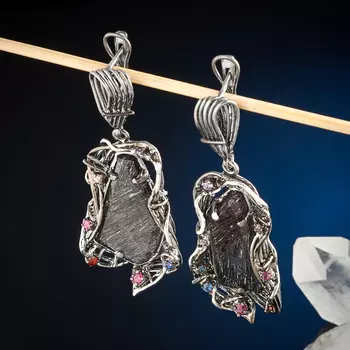 Серьги аметист рутиловый (серебро 925 пр., позолота)