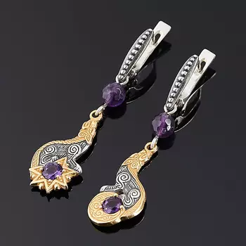 Серьги аметист (серебро 925 пр. оксидир., позолота) огранка