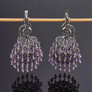 Серьги аметист (серебро 925 пр. оксидир.) огранка